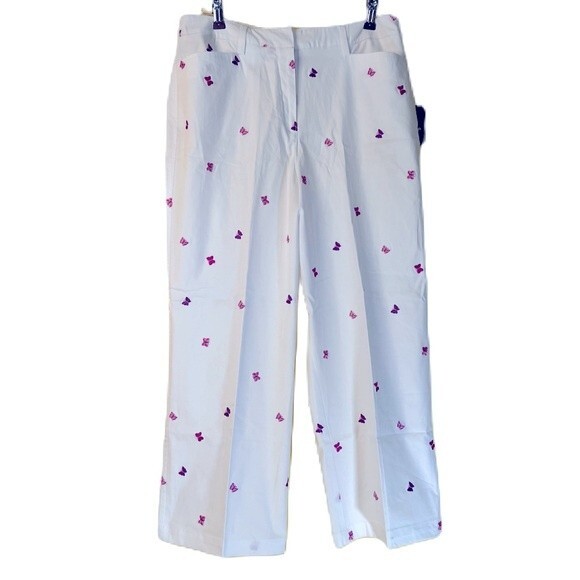 Sag Harbor Crop Pants Sz 10 Missy White With Embroidered Butterflies New - Picture 1 of 9